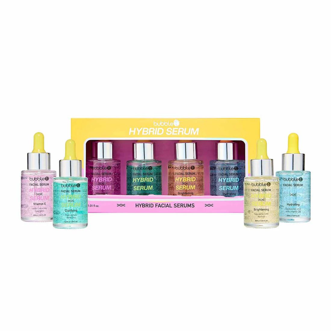 bubble t hybrid face serum collection gift set featuring four facial serums for daily skincare routines