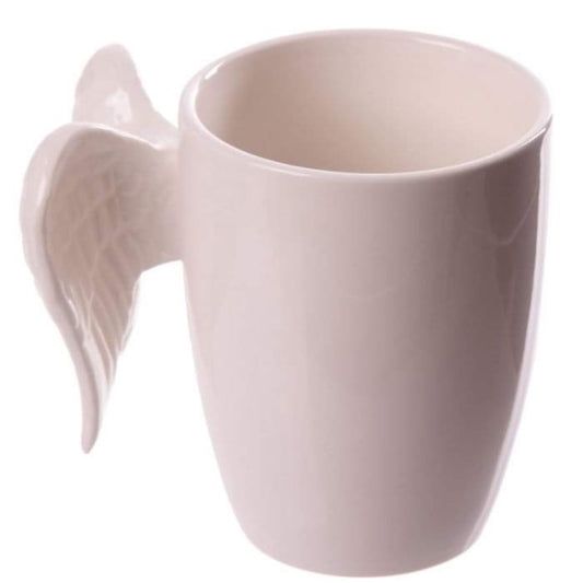 angel wings 3d ceramic mug shown from the back displaying the full handle detail and shape