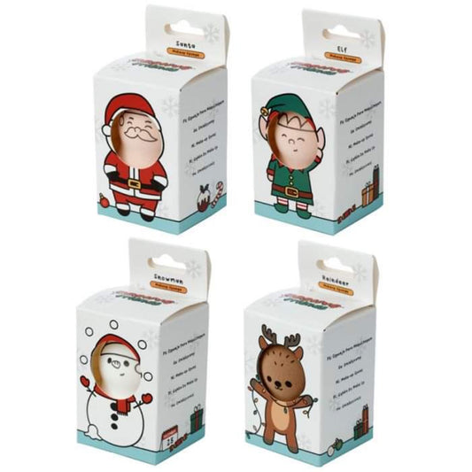 christmas festive friends makeup sponges, snowman, reindeer, santa, and elf designs, perfect for adding holiday spirit to your beauty routine