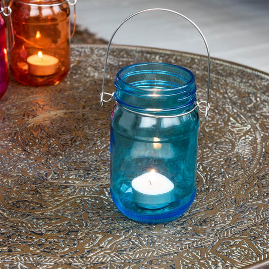 jam jar tealight holder glass candle holder blue