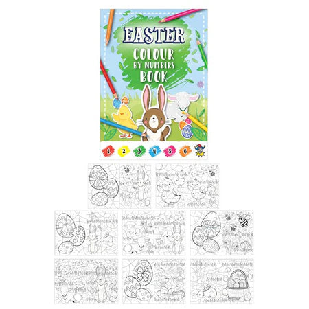 Easter mini colour by numbers book for children with Easter-themed colouring pages and numbered designs, ideal for Easter activities and party bags
