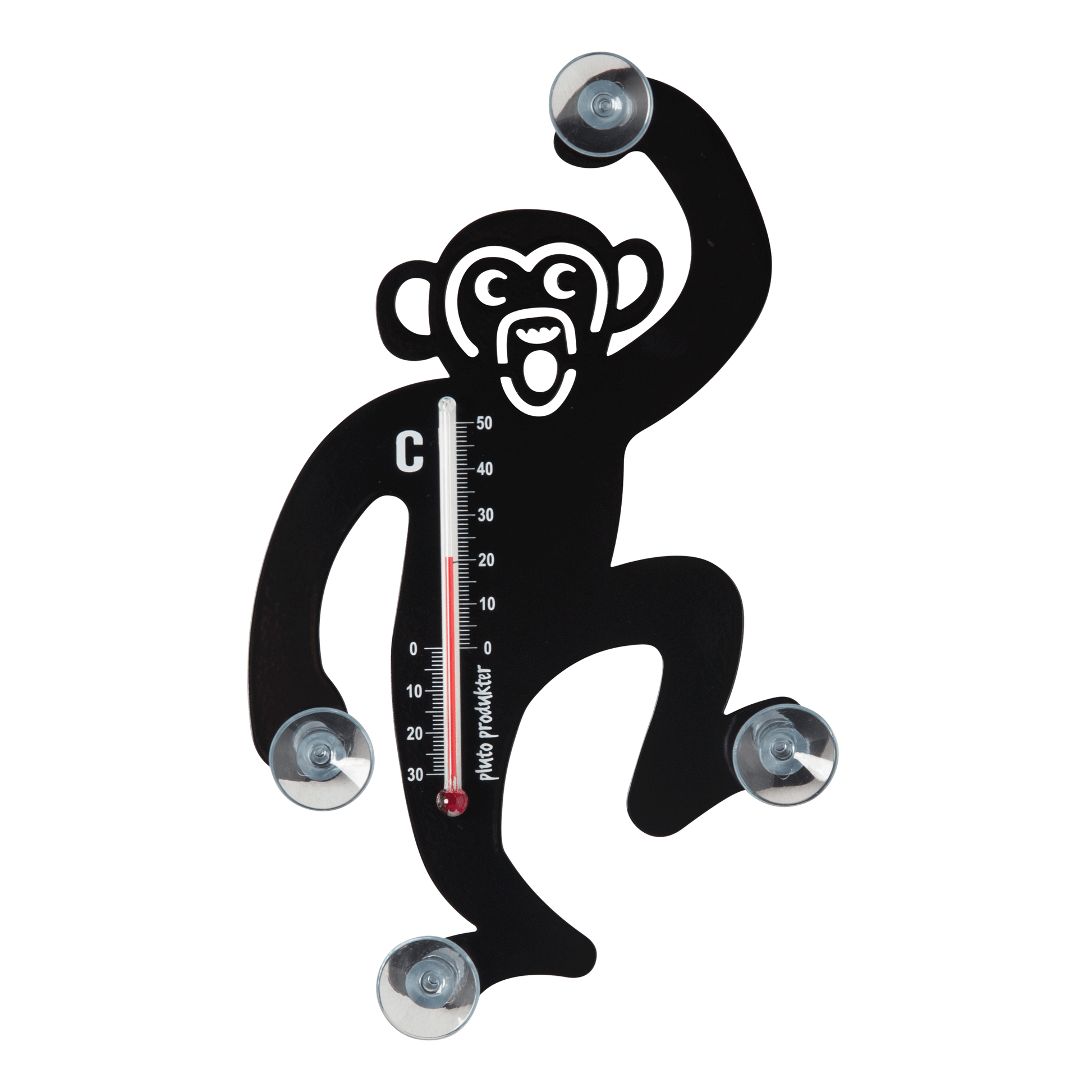 room & garden thermometer with cute monkey design mounted on window with suction cups