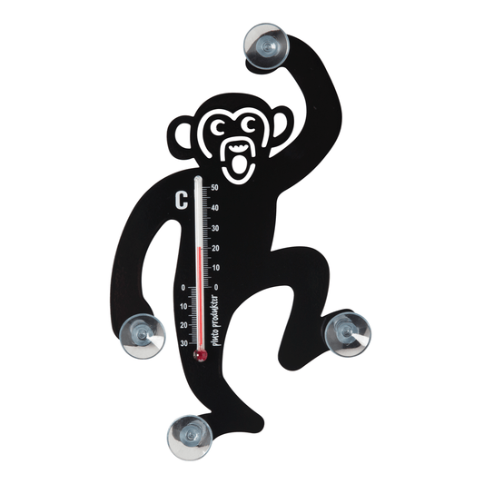 room & garden thermometer with cute monkey design mounted on window with suction cups