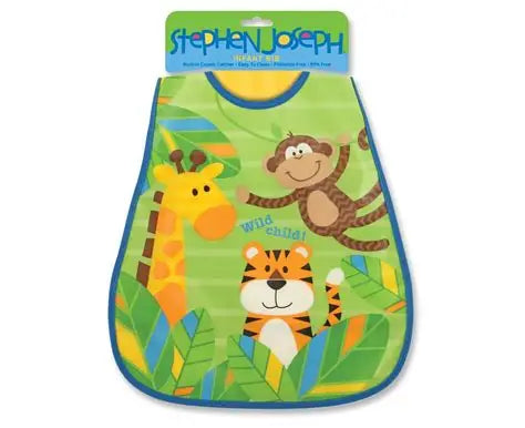 children's monkey bib with jungle animals design on a white background