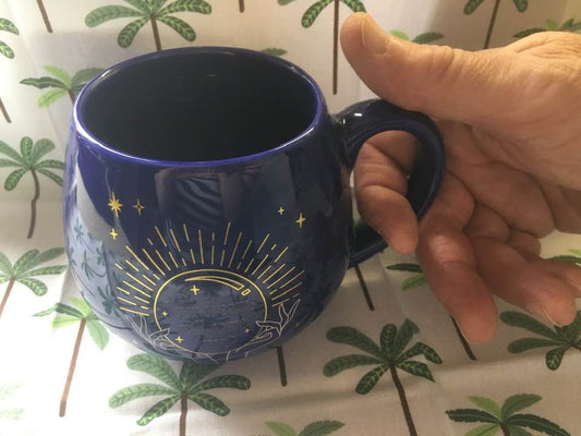 fortune teller colour changing mug dark blue with mystical crystal ball design