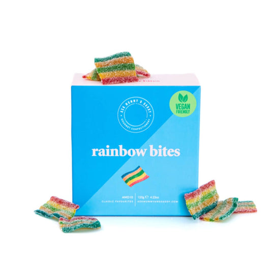 compact rainbow bites gift box with sweets displayed in close-up