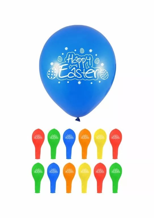 happy easter motif party balloons pack of twelve for seasonal easter celebrations