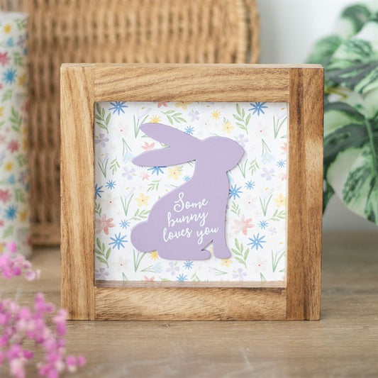 Some Bunny Loves You Purple Rabbit Wooden Framed Sign