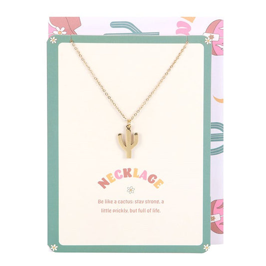 cactus necklace displayed on be like a cactus greeting card with envelope
