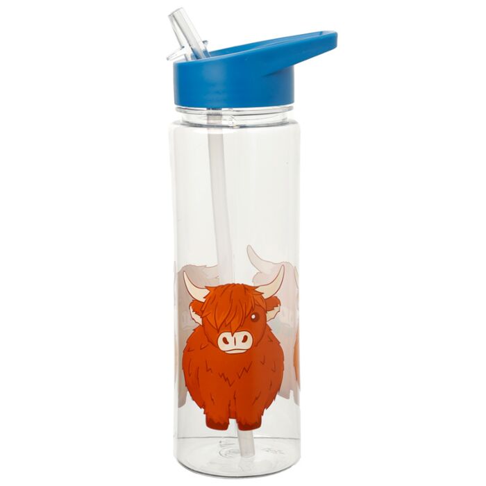 highland coo water bottle alternative angle showing overall shape and artwork