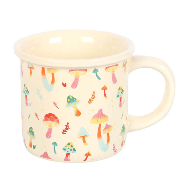 stay groovy mushroom ceramic mug shown from opposite side displaying full design wrap