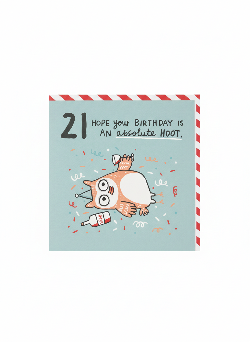 21st Birthday Card Cat & Wine