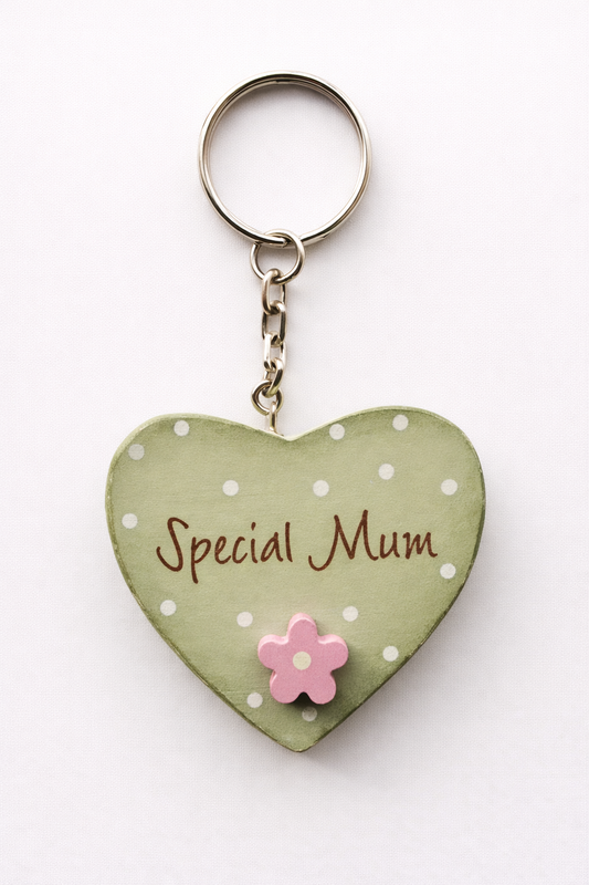 special mum wooden heart keyring shabby chic painted keepsake with flower detail