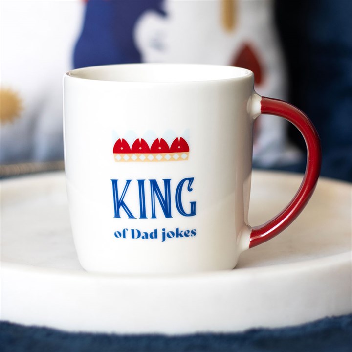 king of dad jokes ceramic mug in home setting novelty drinkware gift