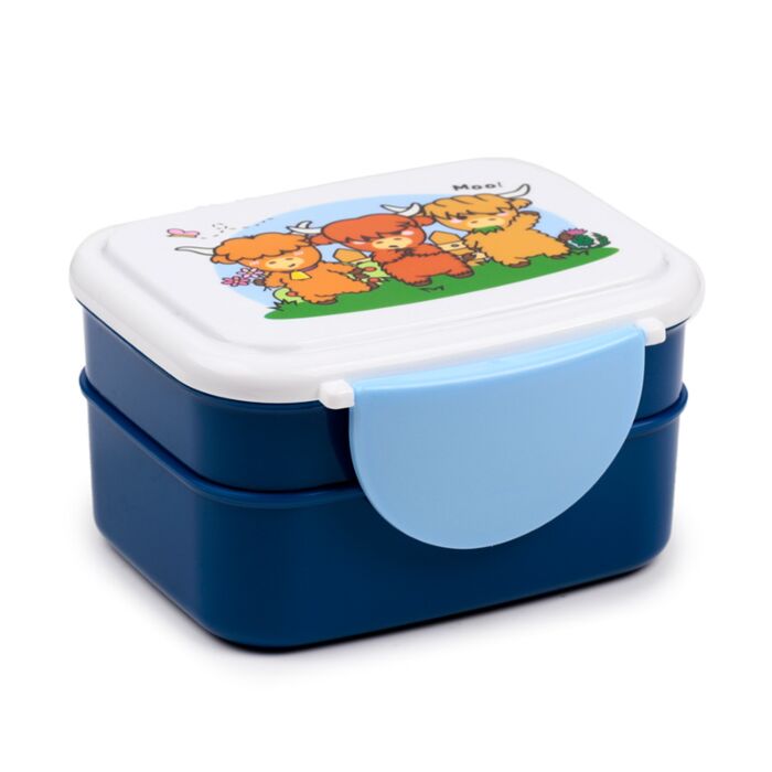 adoramals highland coo stacked bento lunch box assembled showing layered food storage design