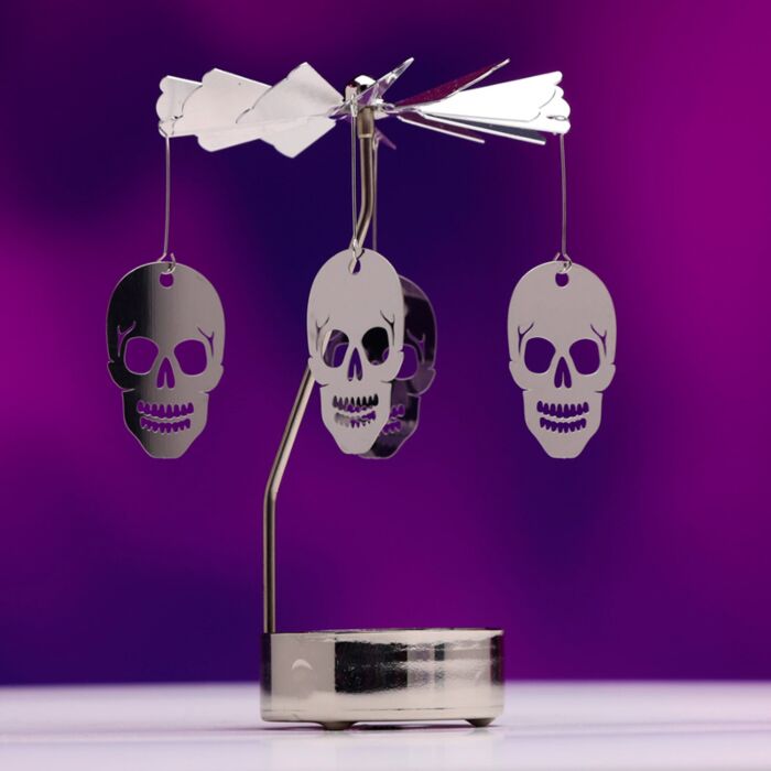 Rotating Skull Spinning Carousel Tea Light Candle Holder