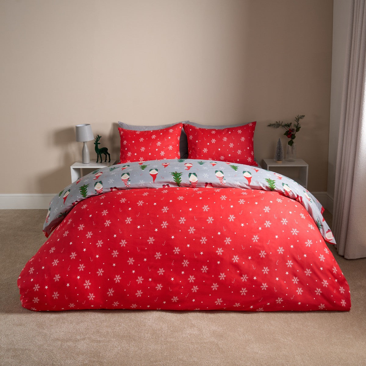Christmas Gonk Duvet Set Grey- King