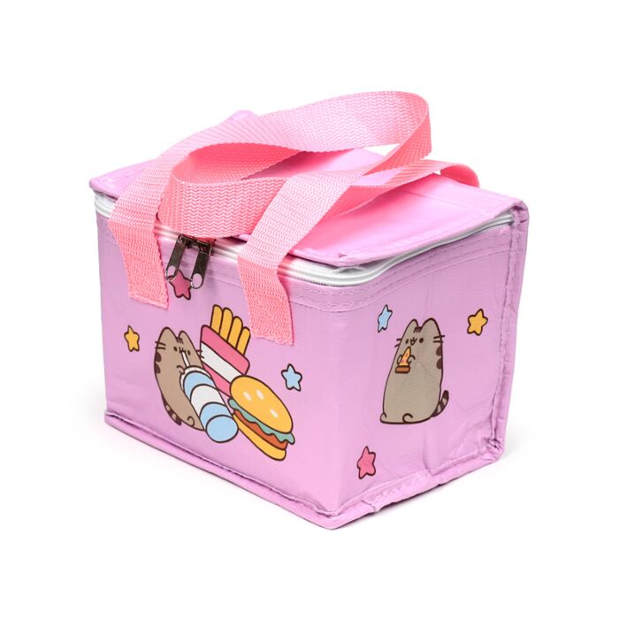 pusheen the cat insulated lunch bag front view highlighting recycled material