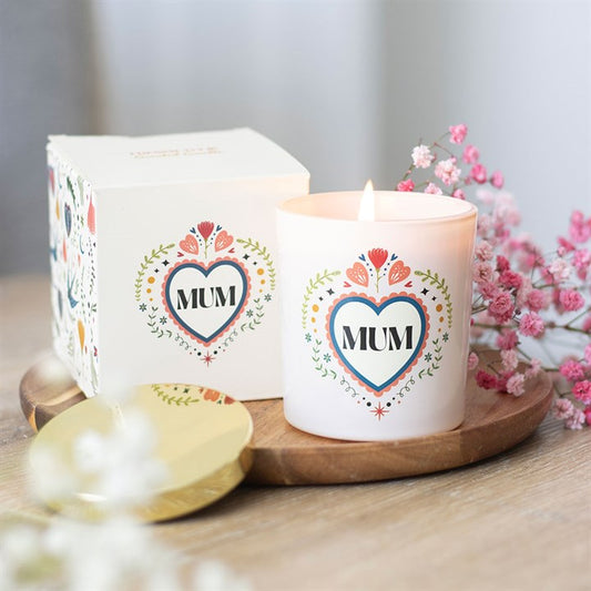 french tulip scented candle for mum displayed with gift box in home setting