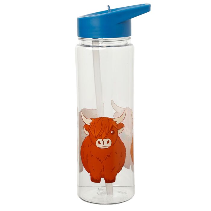 highland coo reusable bottle detailed view of printed design on vertical bottle
