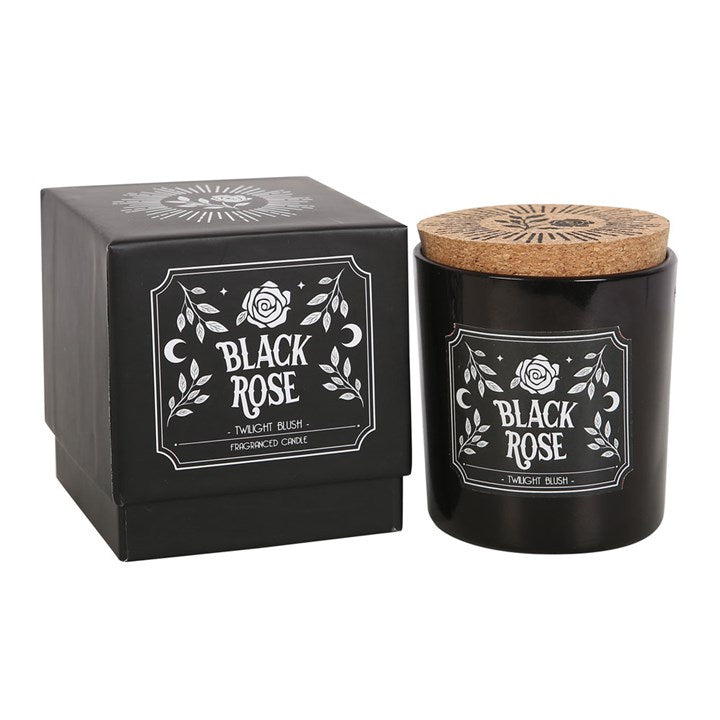 gothic scented candle displayed beside matching sliding box for atmospheric home fragrance