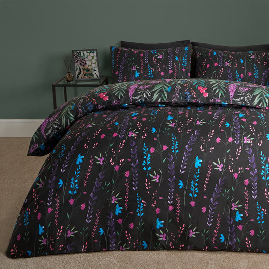 Black Floral Duvet Set - Super King