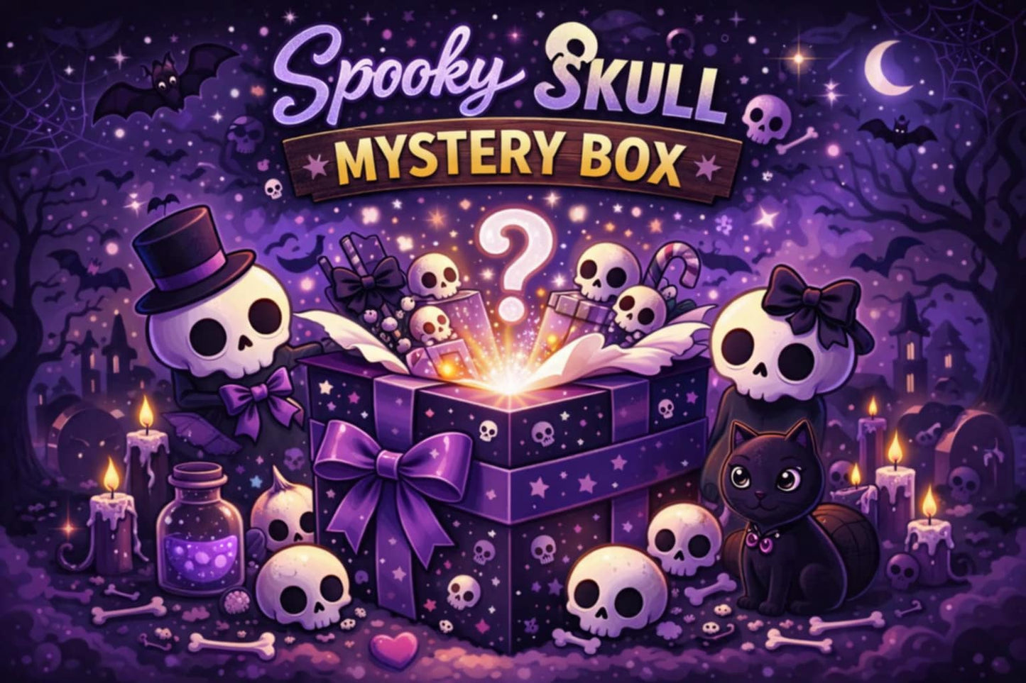 spooky skulls mystery box gothic gift with assorted items and gift packaging