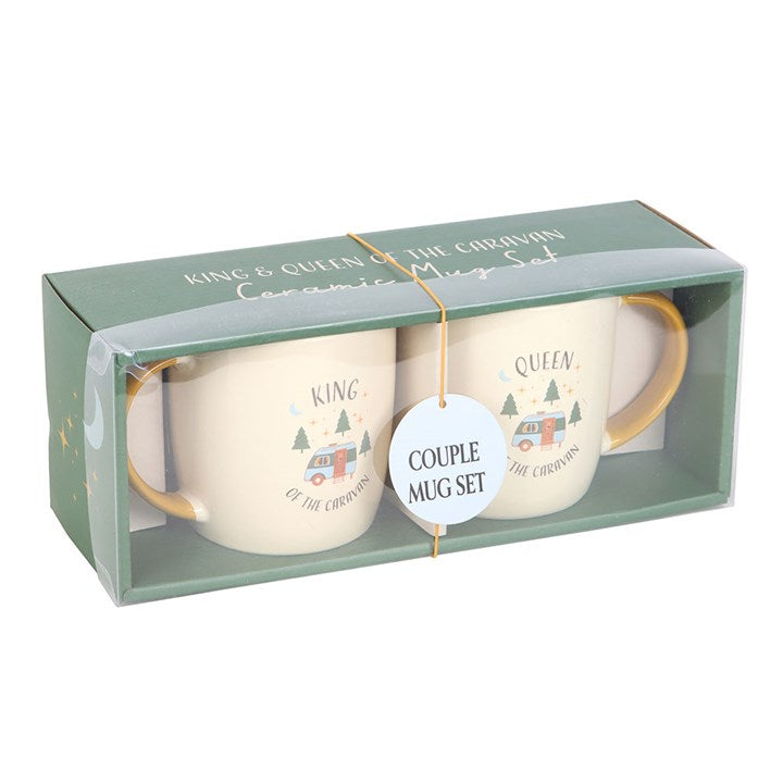 caravan king and queen couples mug gift set shown boxed from angled view