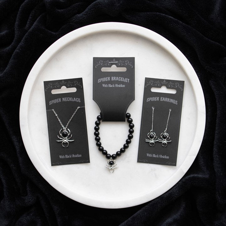 obsidian spider jewellery variants presented on display tray for alternative gifting