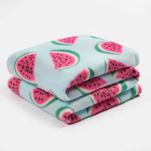 folded watermelon fleece throw showcasing vibrant watermelon print