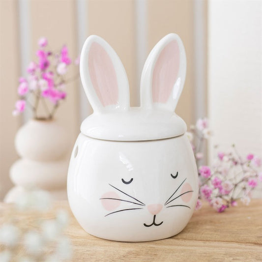 sweet bunny ceramic oil burner styled in cosy home setting for spring décor