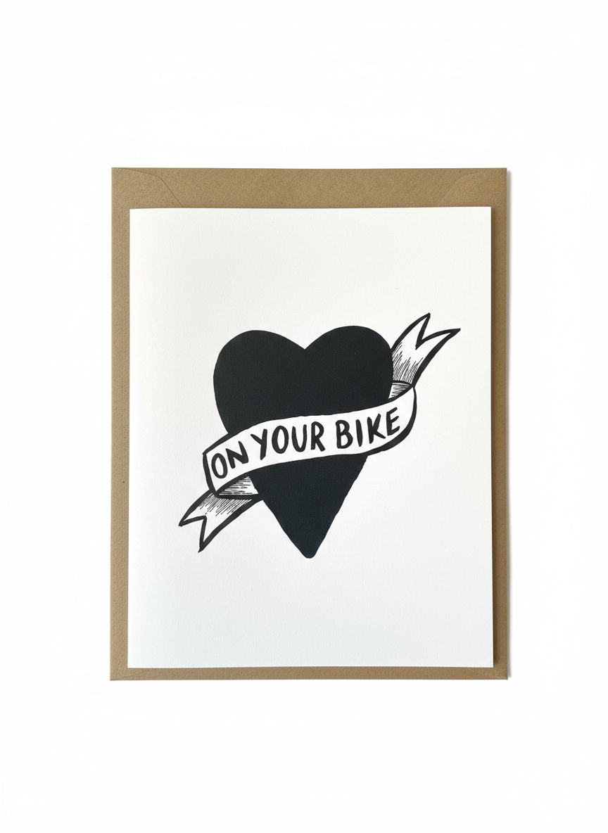 humorous greeting card black heart design bold text cheeky message blank inside