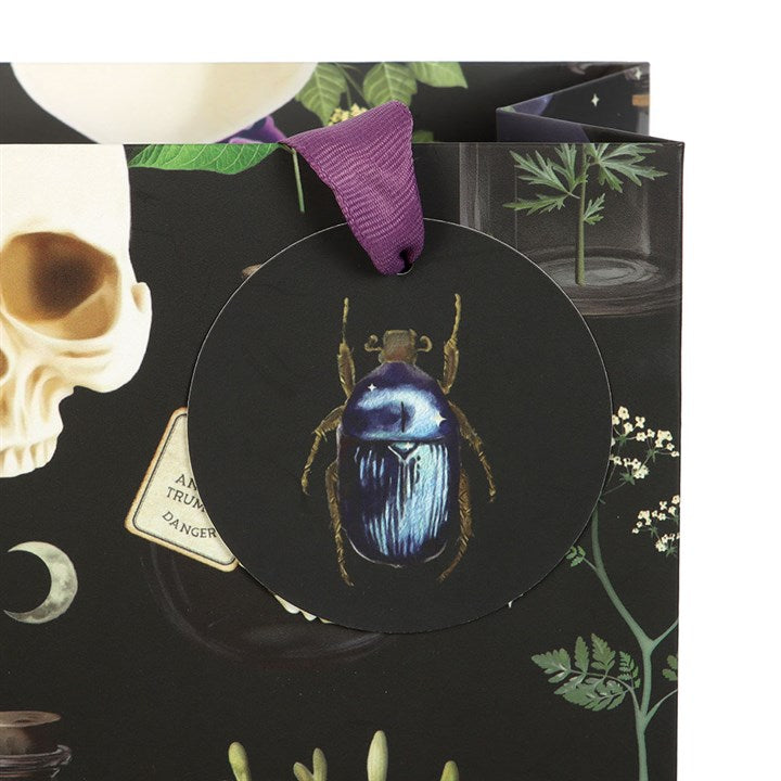 close up of gothic patterned paper gift bag showing detailed alternative design