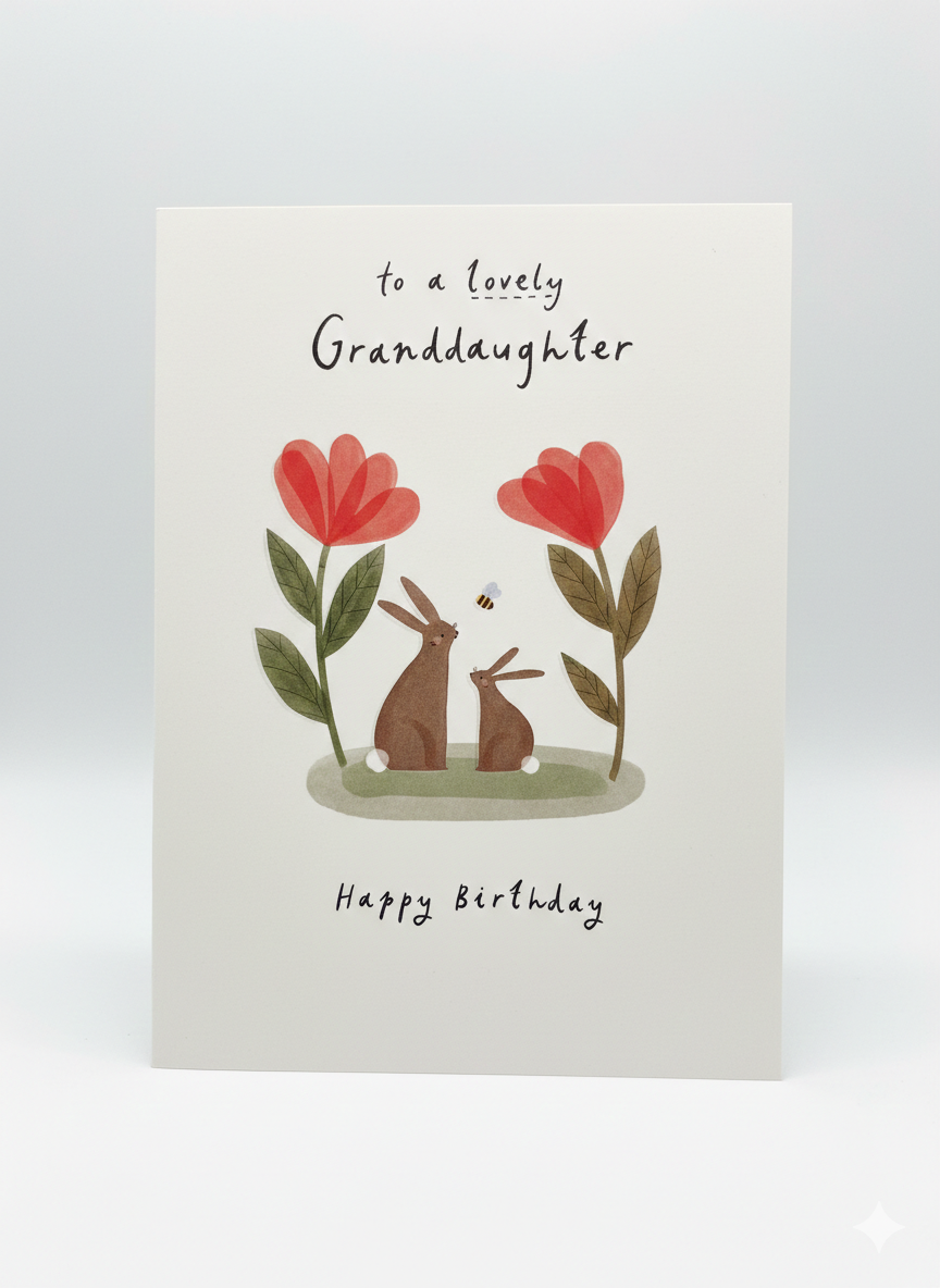 Granddaughter Birthday Card Rabbits & Flowers