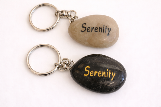 natural stone serenity keyring hand engraved polished pebble calming keepsake gift