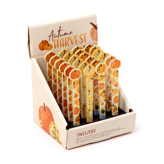 autumn harvest shaped tweezers retail display showing full seasonal themed collection