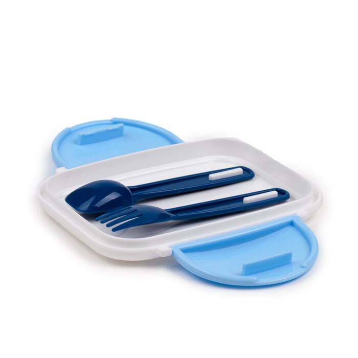 adoramals highland coo bento lunch box lid placed on tray with cutlery included