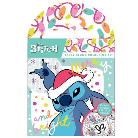 disney stitch christmas carry along colouring set with crayons and festive activity sheets