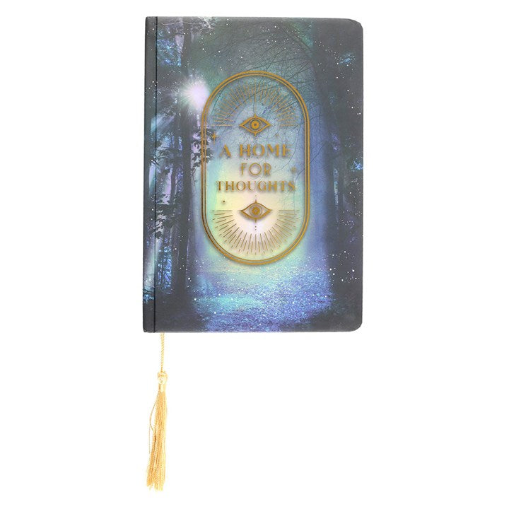 home for thoughts enchanted woods journal front view showing woodland artwork and gold eye