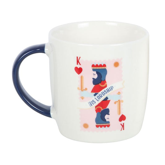 his lordship ceramic mug shown from side view highlighting playing card artwork