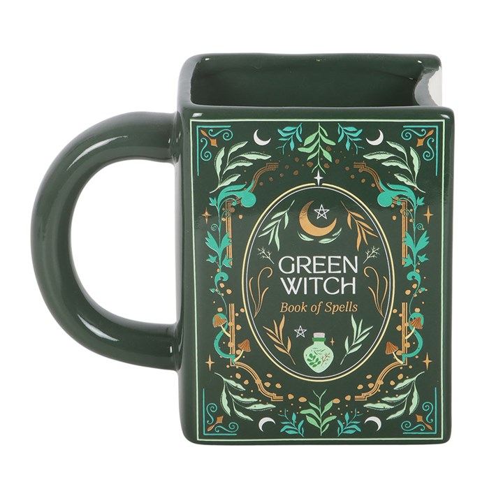 botanical witch themed spellbook mug displayed from alternative angle highlighting artwork