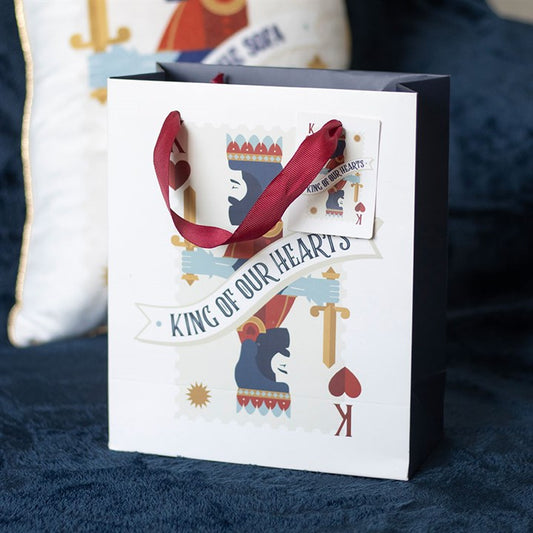 king of our hearts playing card medium gift bag styled in home setting