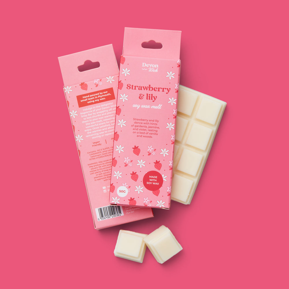 wax bar strawberry and lily with juicy strawberry, fresh florals, vanilla, and woods