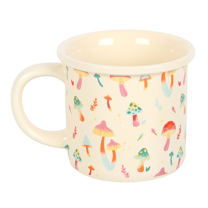 stay groovy mushroom mug shown from side view highlighting playful illustrated artwork