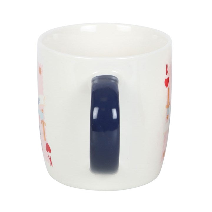 his lordship playing card mug handle view showing contrasting navy handle