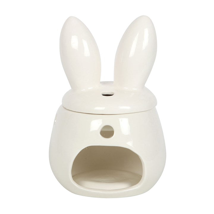 back view of bunny ceramic oil burner showing smooth decorative finish