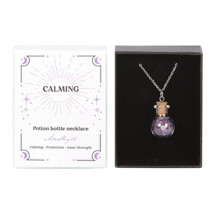 amethyst potion bottle necklace gift box and lid displayed side by side