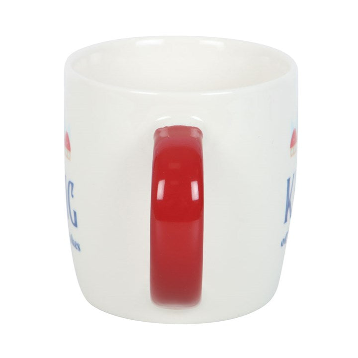 king of dad jokes ceramic mug red handle view novelty drinkware design