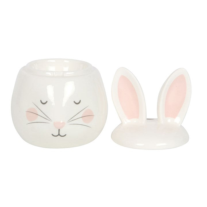 bunny oil burner with removable lid displayed together against neutral background