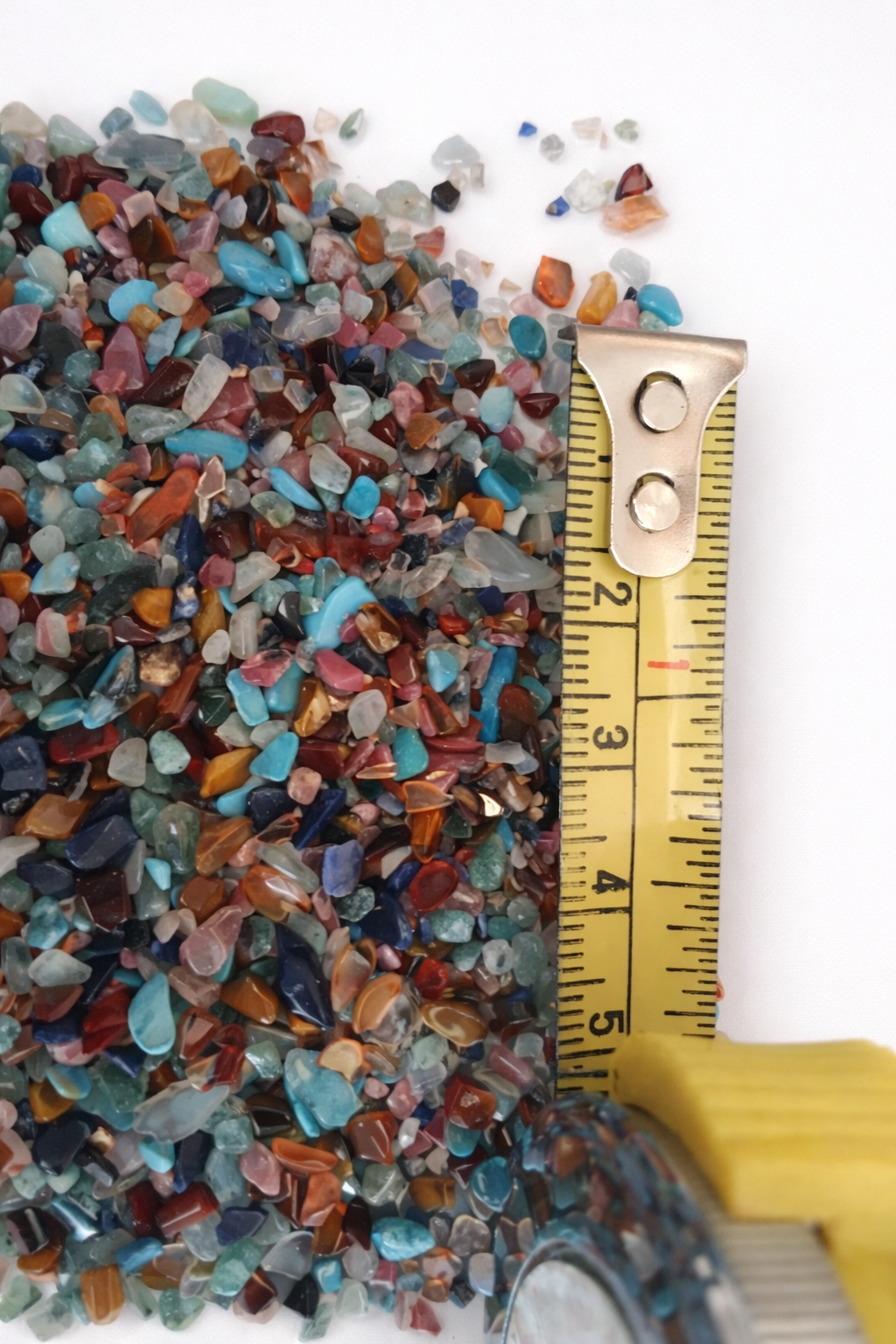 mixed gemstone fragments small pack with tape measure showing size small craft stones